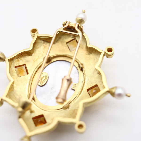 ELIZABETH LOCKE Byzantine Revival Brooch In Hammered Solid 18Kt Yellow Gold