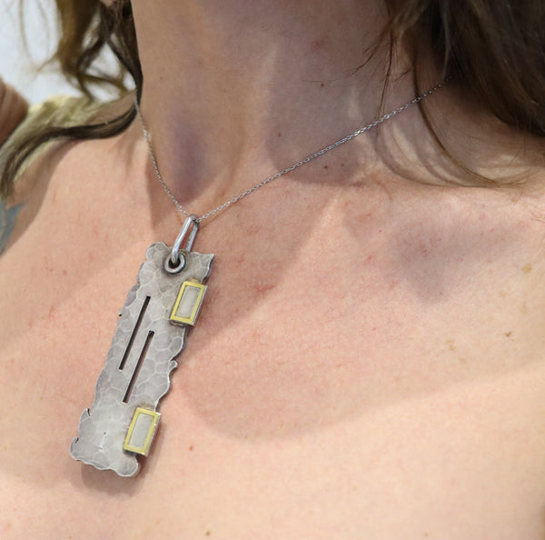JEAN DESPRES 1950 Paris Geometric Artistic Pendant .800 Silver & Yellow Gold