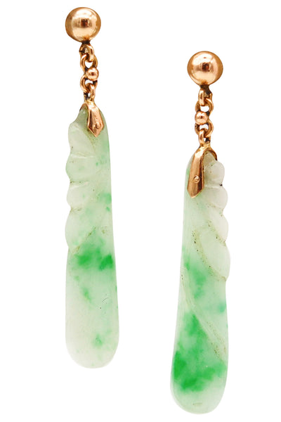 ORIENTALISM Dangle Earrings With Organic Motifs In 14Kt Yellow Gold And Jade