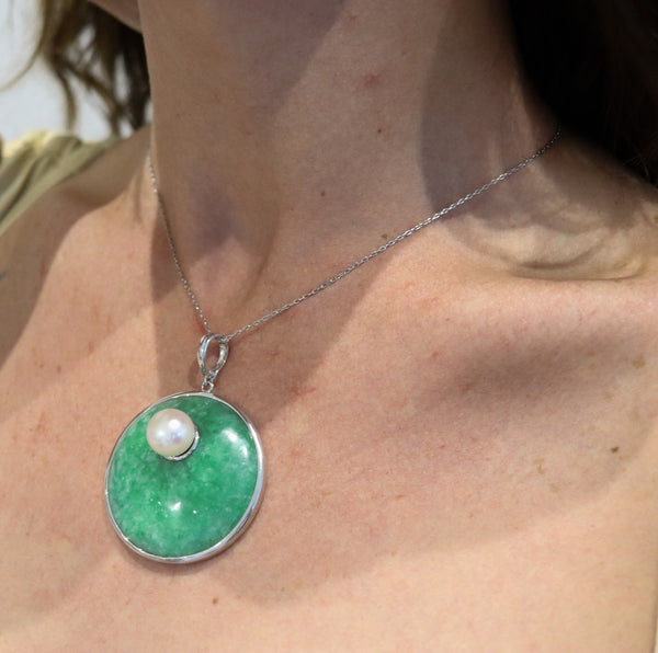 JADE & PEARL Contemporary Pendant In Polished .925 Sterling Silver 12mm Pearl