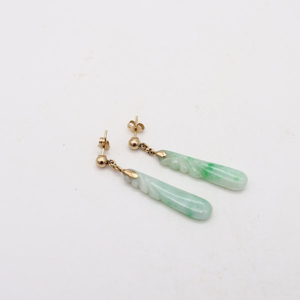 ORIENTALISM Dangle Earrings With Organic Motifs In 14Kt Yellow Gold And Jade