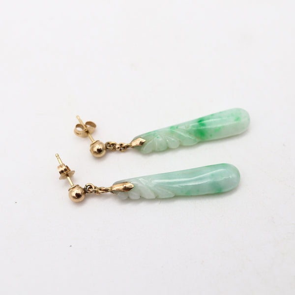 ORIENTALISM Dangle Earrings With Organic Motifs In 14Kt Yellow Gold And Jade