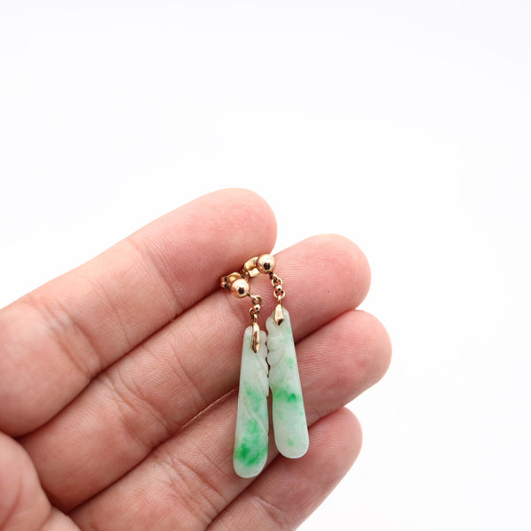ORIENTALISM Dangle Earrings With Organic Motifs In 14Kt Yellow Gold And Jade