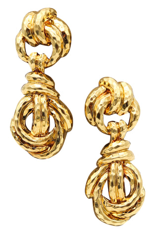 HENRY DUNAY New York Large Dangle Drop Earrings In Faceted 18Kt Yellow Gold