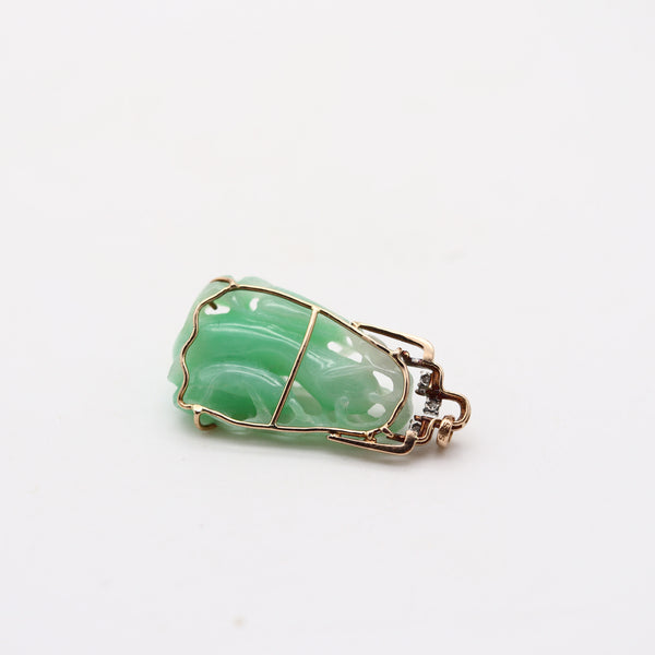 ORIENTALISM Pendant With Organic Motifs In 14Kt Gold 23.06 Cts Jade & Diamonds
