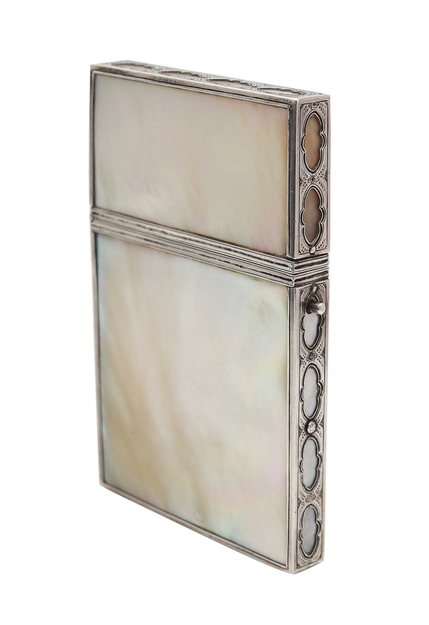 VERGER FRERES 1905 Paris Edwardian Card Case Box In Sterling And White Nacre