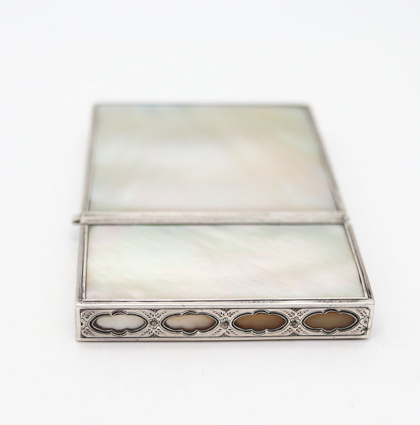 VERGER FRERES 1905 Paris Edwardian Card Case Box In Sterling And White Nacre