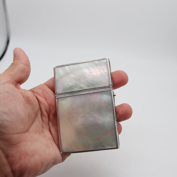 VERGER FRERES 1905 Paris Edwardian Card Case Box In Sterling And White Nacre