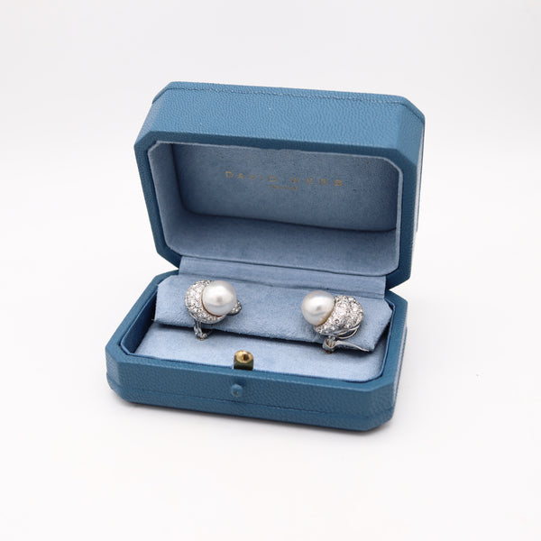 DAVID WEBB 1977 South Seas Pearls Clips-On Earrings Platinum And 8.84 Cwt Diamonds
