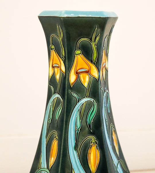 MAJOLICA 1890 French Art Nouveau Polychromate Tall Hexagonal Vase