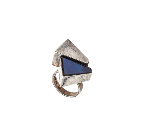 -Kaunis Koru 1974 Finland Geometric Ring In .925 Sterling Silver With Labradorite