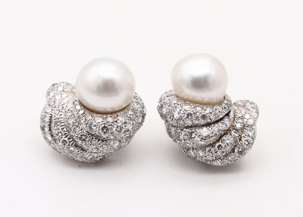 DAVID WEBB 1977 South Seas Pearls Clips-On Earrings Platinum And 8.84 Cwt Diamonds