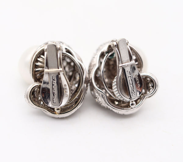 DAVID WEBB 1977 South Seas Pearls Clips-On Earrings Platinum And 8.84 Cwt Diamonds