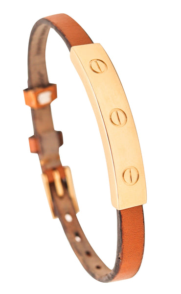 CARTIER Paris 1978 Vintage Love Leather Buckle Belt Bracelet In 18Kt Yellow Gold