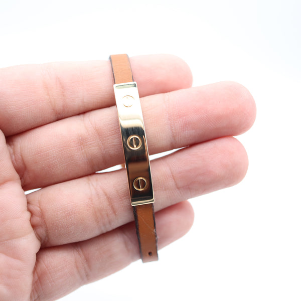 CARTIER Paris 1978 Vintage Love Leather Buckle Belt Bracelet In 18Kt Yellow Gold