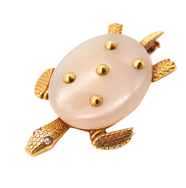 CARTIER Paris 1950 Vintage Agate Turtle Brooch-Pendant In 18Kt Yellow Gold