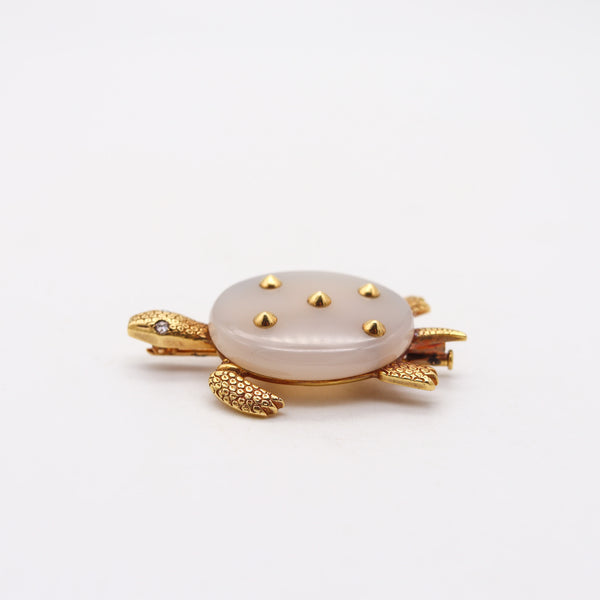 CARTIER Paris 1950 Vintage Agate Turtle Brooch-Pendant In 18Kt Yellow Gold