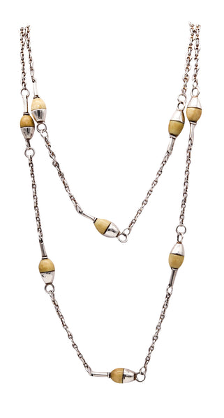 -Arezzo 1960 Italian Modernist Long Sautoir Necklace In .925 Sterling Silver