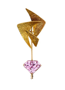 TONI CAVELTI 1965 Brutalist Convertible Pendant Brooch In 18Kt Gold With Kunzite