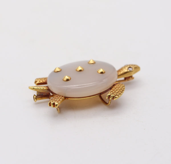 CARTIER Paris 1950 Vintage Agate Turtle Brooch-Pendant In 18Kt Yellow Gold
