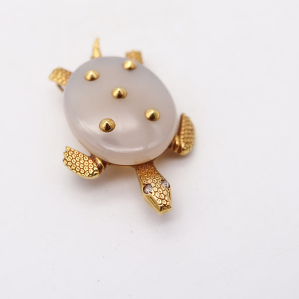 CARTIER Paris 1950 Vintage Agate Turtle Brooch-Pendant In 18Kt Yellow Gold