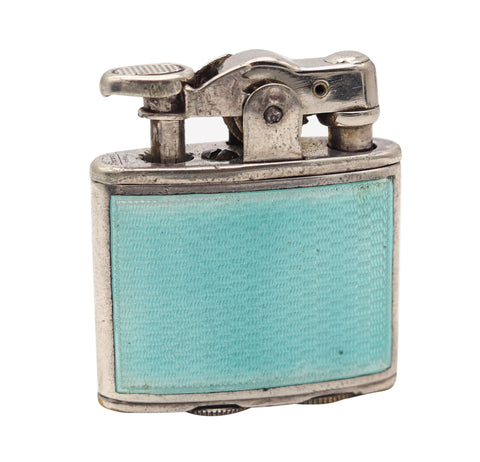RONSON 1928 First Model Enameled Junior Petrol Lighter In .925 Sterling Silver