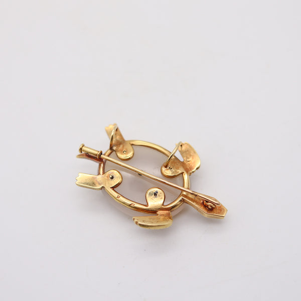 CARTIER Paris 1950 Vintage Agate Turtle Brooch-Pendant In 18Kt Yellow Gold