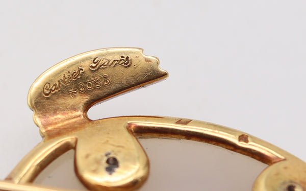 CARTIER Paris 1950 Vintage Agate Turtle Brooch-Pendant In 18Kt Yellow Gold