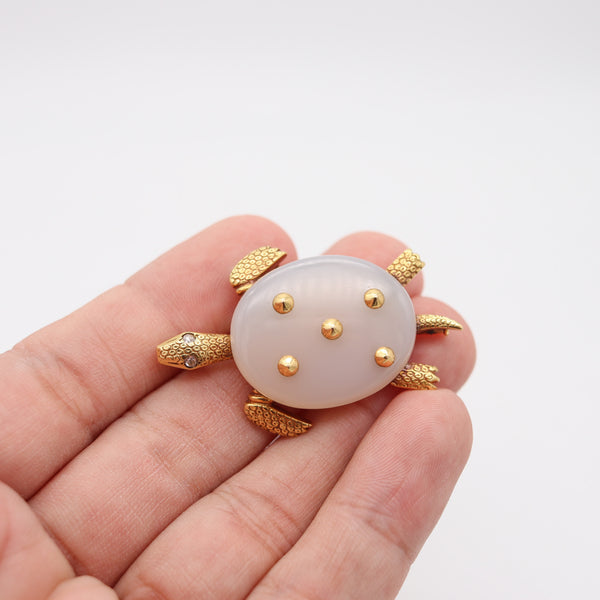 CARTIER Paris 1950 Vintage Agate Turtle Brooch-Pendant In 18Kt Yellow Gold