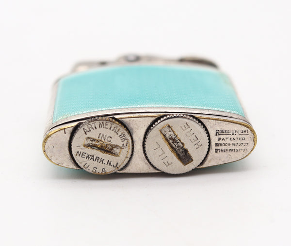 RONSON 1928 First Model Enameled Junior Petrol Lighter In .925 Sterling Silver