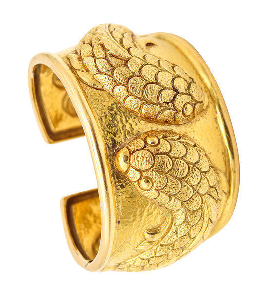DAVID WEBB 1977 Vintage Pisces Fishes Cuff Bracelet In Solid 18Kt Yellow Gold
