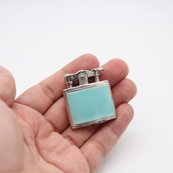 RONSON 1928 First Model Enameled Junior Petrol Lighter In .925 Sterling Silver