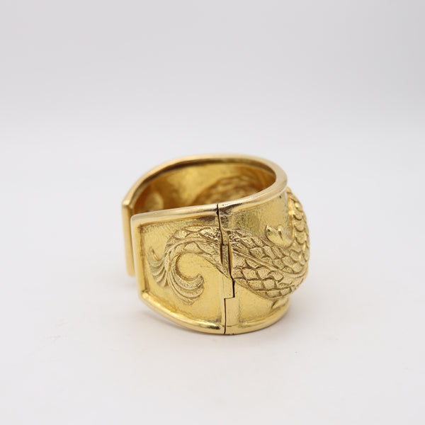 DAVID WEBB 1977 Vintage Pisces Fishes Cuff Bracelet In Solid 18Kt Yellow Gold