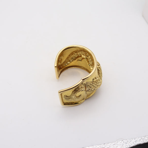 DAVID WEBB 1977 Vintage Pisces Fishes Cuff Bracelet In Solid 18Kt Yellow Gold