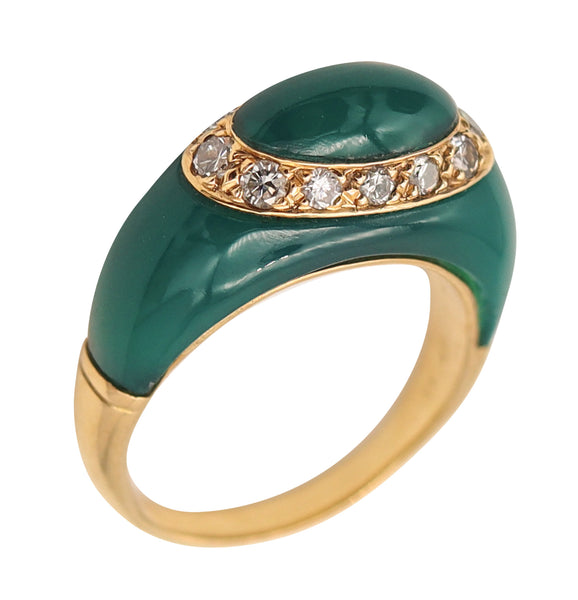 VAN CLEEF & ARPELS 1970 Paris Bombe Ring In 18Kt Gold Diamonds And Chrysoprase
