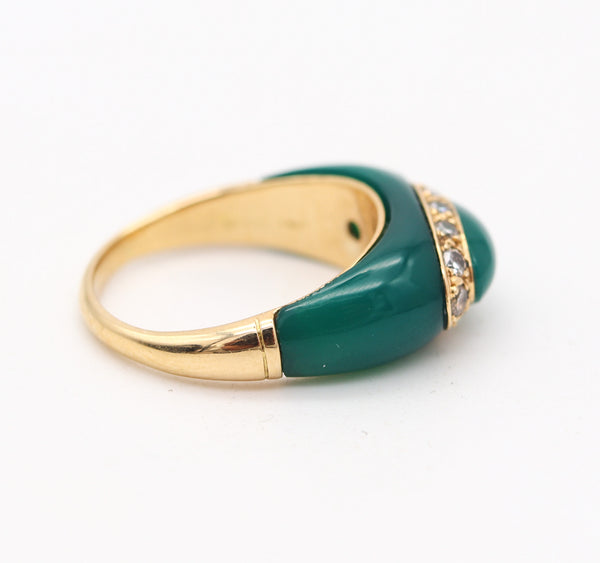 VAN CLEEF & ARPELS 1970 Paris Bombe Ring In 18Kt Gold Diamonds And Chrysoprase