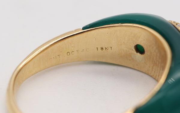 VAN CLEEF & ARPELS 1970 Paris Bombe Ring In 18Kt Gold Diamonds And Chrysoprase