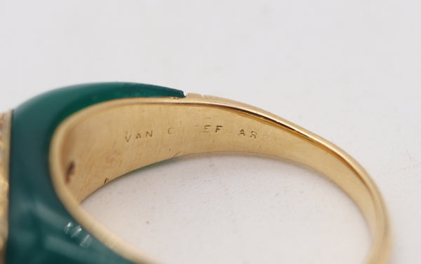 VAN CLEEF & ARPELS 1970 Paris Bombe Ring In 18Kt Gold Diamonds And Chrysoprase