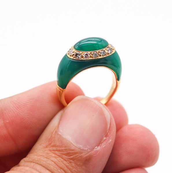 VAN CLEEF & ARPELS 1970 Paris Bombe Ring In 18Kt Gold Diamonds And Chrysoprase