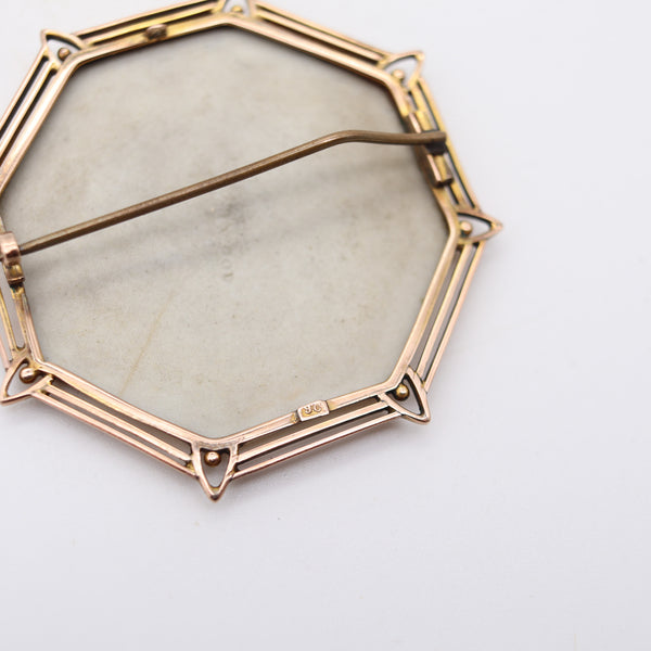 WEDGWOOD 1900 Edwardian Octagonal Cameo Pendant-Brooch In 9Kt Yellow Gold