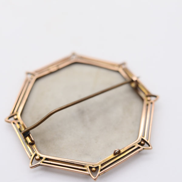 WEDGWOOD 1900 Edwardian Octagonal Cameo Pendant-Brooch In 9Kt Yellow Gold