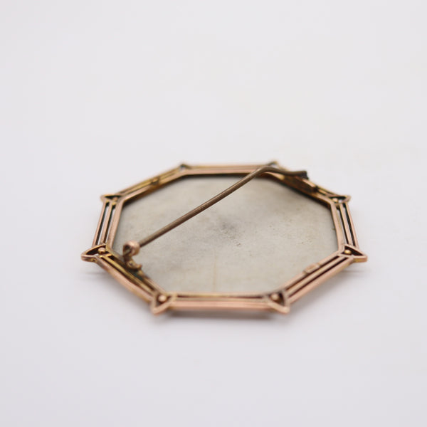 WEDGWOOD 1900 Edwardian Octagonal Cameo Pendant-Brooch In 9Kt Yellow Gold
