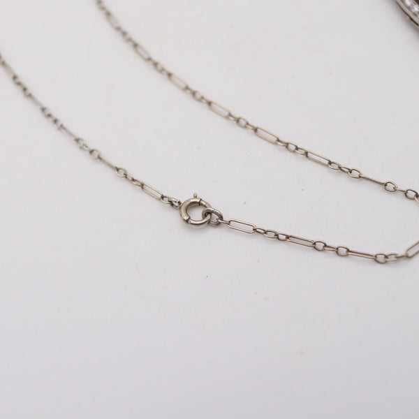 BELLE EPOQUE 1900 Edwardian Necklace In Platinum Diamonds, Onyx & Natural Pearl