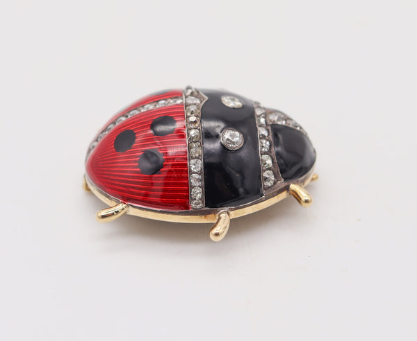 ANNA RINGE For FABERGE 1908 Large Enameled Ladybug Brooch 14Kt Gold & Diamonds