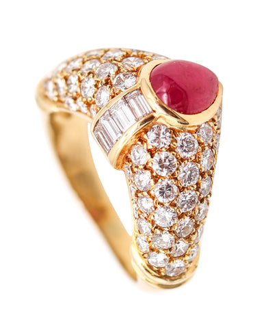 CARTIER Paris Cocktail Ring In 18Kt Gold With 1.76 Cts In Diamonds & Burma Ruby