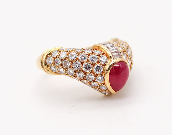 CARTIER Paris Cocktail Ring In 18Kt Gold With 1.76 Cts In Diamonds & Burma Ruby