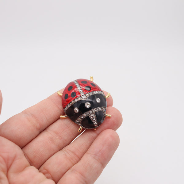 ANNA RINGE For FABERGE 1908 Large Enameled Ladybug Brooch 14Kt Gold & Diamonds
