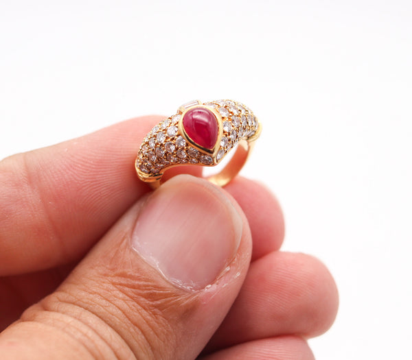 CARTIER Paris Cocktail Ring In 18Kt Gold With 1.76 Cts In Diamonds & Burma Ruby