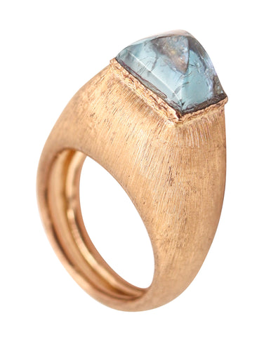 BUCCELLATI 1970 Milano Piramide Ring In 18Kt Yellow Gold With Aquamarine