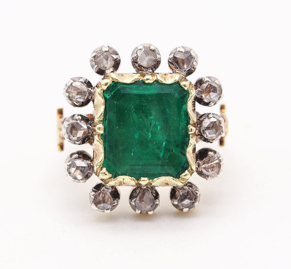 SPANISH COLONIAL 1790 Iberian Antique Ring In 18Kt Gold With Emerald & Diamonds
